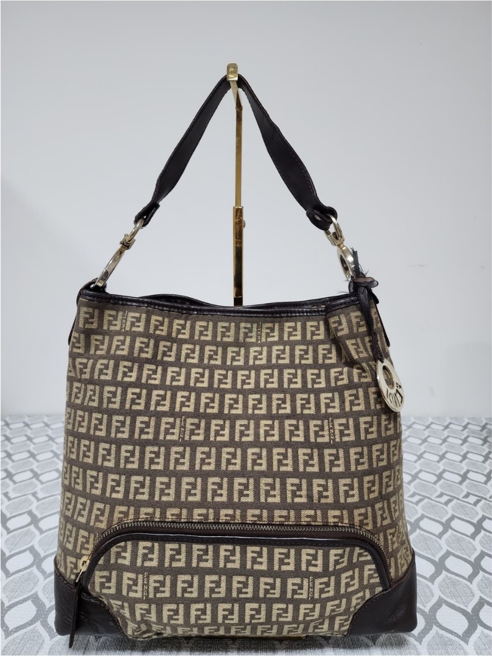 Fendi Zucchino FF Shoulder Bag Brown/Beige